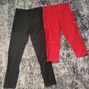 Women’s Athletic Leggings 2 Pack Black & Red Size M Pre-Owned Good Condition